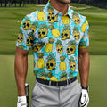 Tropical Pineapple Skull Pattern Golf Shirt, Mens Golf Shirts, Hawaiian Golf Shirt, Golf Apparel For Men
