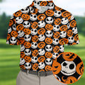 Halloween Skull Pumpkin Pattern Golf Polo Shirt, Men's Golf Shirt, Hawaiian Golf Shirt