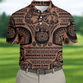 Maori Tattoo Pattern with Traditional Tiki Mask Hawaiian Golf Polo, Golf Tops For Men, Golfing Apparel
