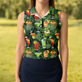 Tropical Cocktail Coconut And Palm Leaf Golf Polo, Hawaiian Golf Shirt, Golf Polo For Women