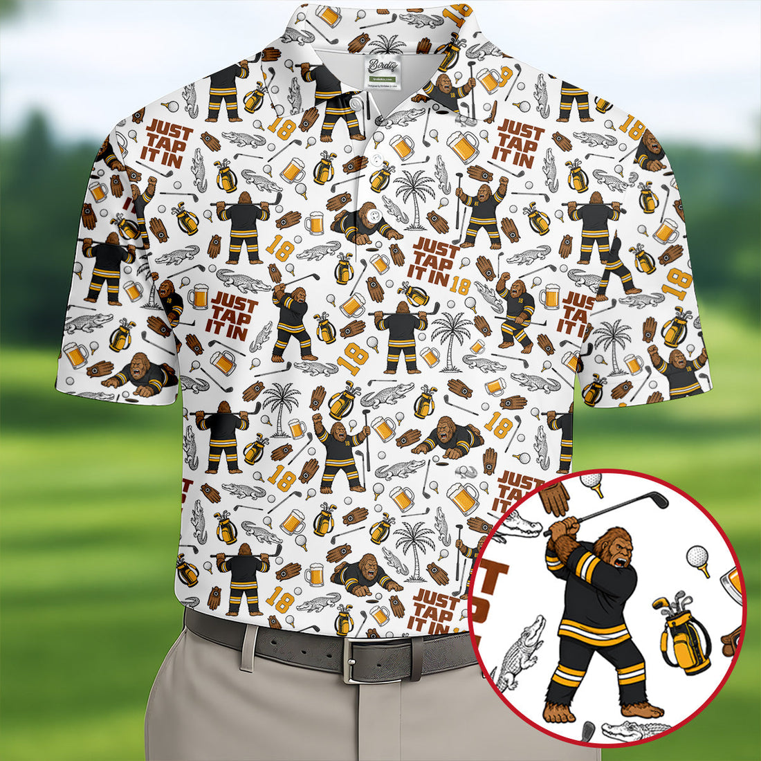 Funny Just Tap It In Bigfoot Golf Polo Shirt, Hawaiian Golf Shirt, Golf Shirts For Men