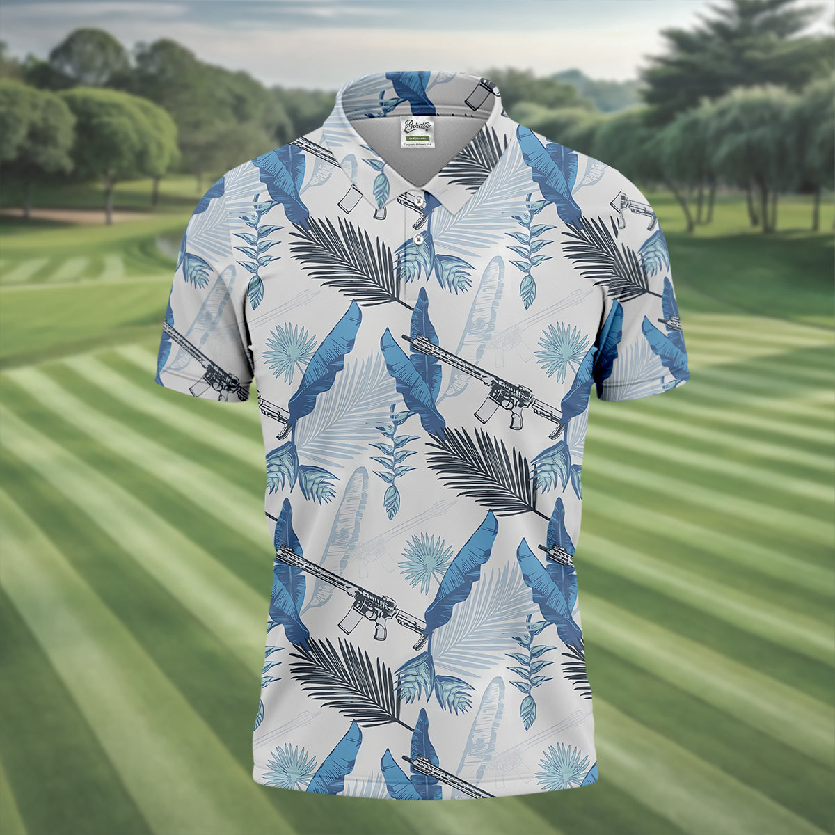 Blue Feather Golf Polo Shirt, Mens Golf Gift, Mens Tropical Shirts
