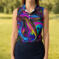 Neon Abstract Swirl Hawaiian Golf Shirt, Women's Golf Tops, Ladies Golf Shirts