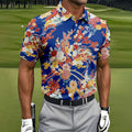 Royal Blue Japanese Floral Pattern Golf Shirt, Mens Golf Apparel, Printed Golf Shirts