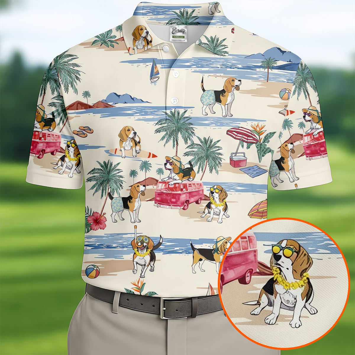 Cute Beagle Beach Vacation Tropical Golf Polo Shirt, Hawaiian Golf Shirt, Golf Shirts For Men