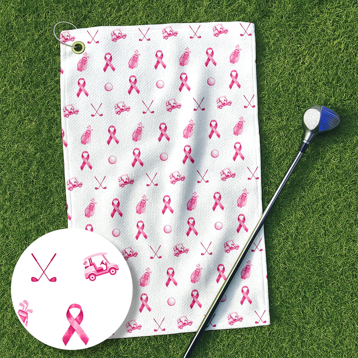 Pink Ribbon Breast Cancer Golf Towel, Unique Gift For Golfer, Christmas Golf Gift, Golf Accessories