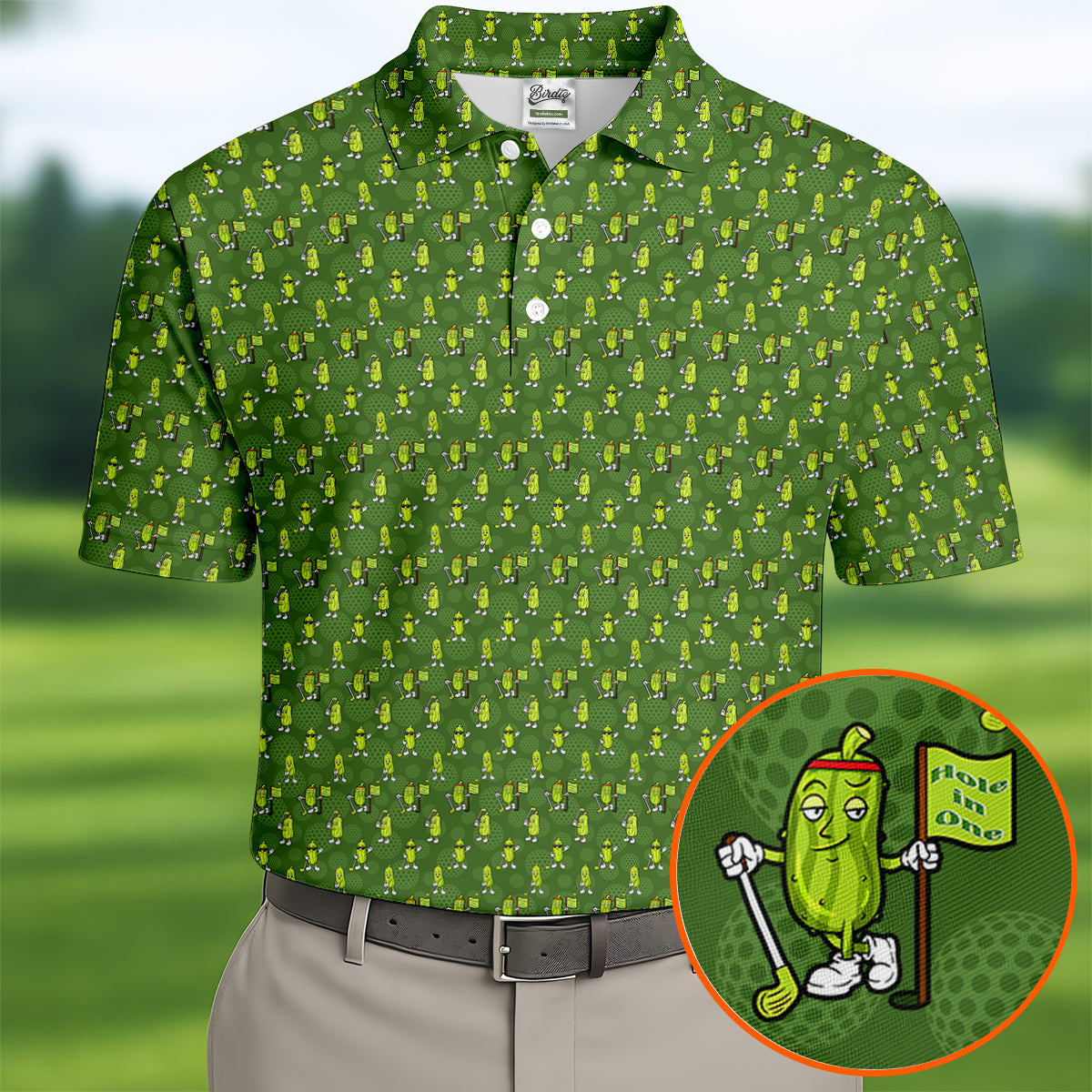 Funny Hole In One Pickle Golf Pattern Polo Shirt, Golf Shirts For Men, Mens Golf Apparel