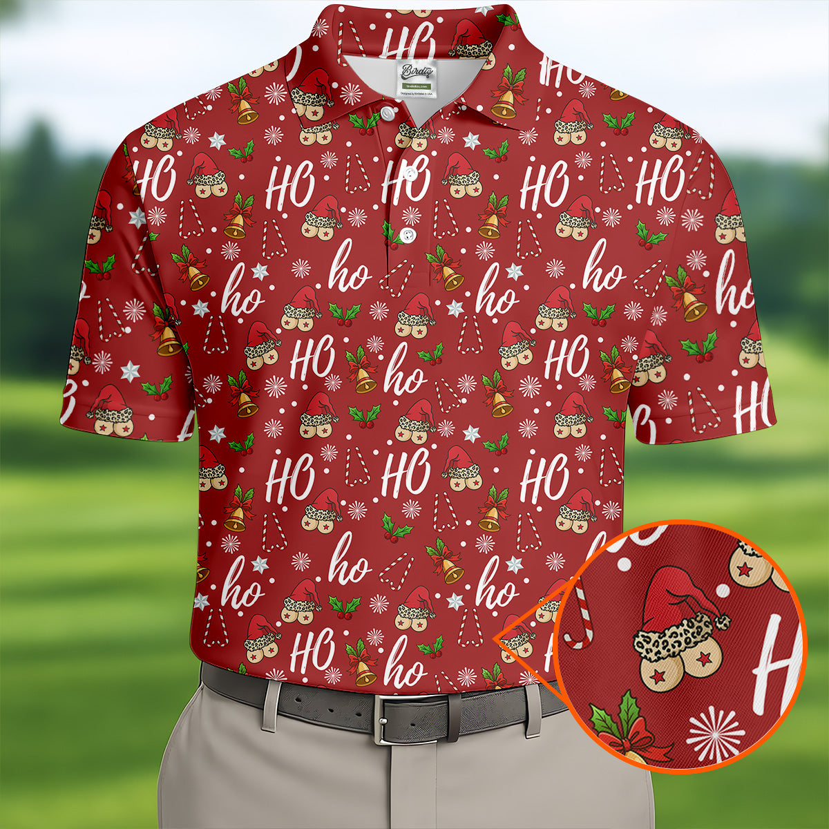 Funny Ho Ho Ho Naughty Tits Christmas Golf Shirt, Men's Funny Golf Shirts, Christmas Golf Gift