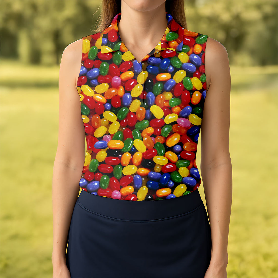 Hundreds of Colorful Jelly Beans Hawaiian Golf Polo, Golf Tops For Women, Golfing Apparel