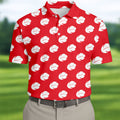 Red Tropical Leaf Hawaiian Golf Shirt, Mens Golf Polo, Golf Shirts For Men