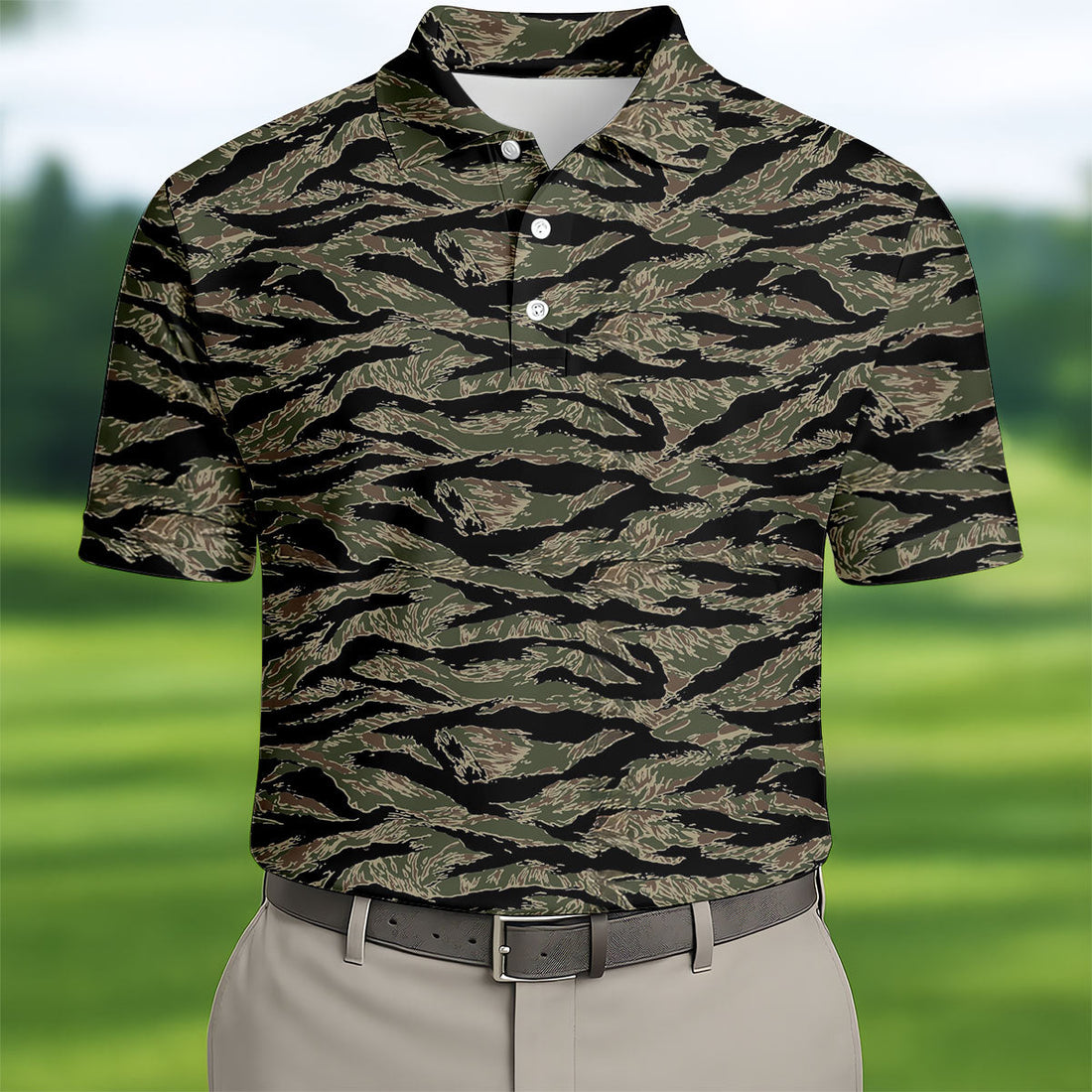 Rhodesian Tiger Stripe Camo Hawaiian Golf Shirt, Men's Golf Shirt, Polo Shirts For Men