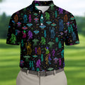 Neon Bigfoot Alien UFO Pattern Golf Polo Shirt, Men's Golf Shirt, Printed Golf Shirts
