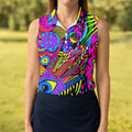 Neon Psychedelic Abstract Eye Pattern Golf Shirt, Women's Golf Tops, Women’s Golf Apparel, Performance Golf Shirt