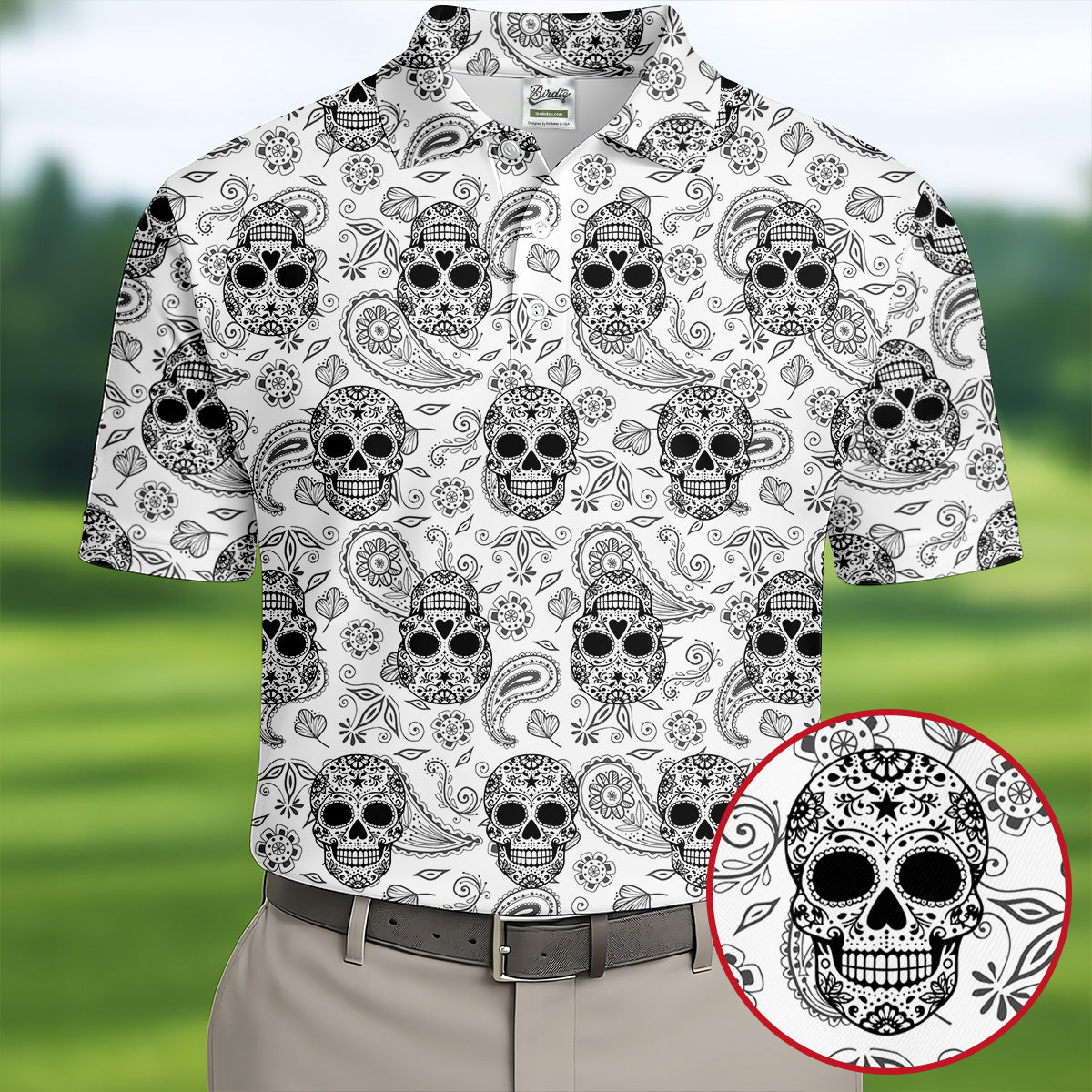 Sugar Skull Paisley Pattern Golf Polo Shirt, Hawaiian Golf Shirt, Golf Polo Shirts For Men