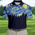 Van Gogh Inspired Starry Night Forest Hawaiian Golf Polo, Golf Tops For Men, Golfing Apparel