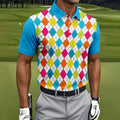 Retro Argyle Diamond Checkered Golf Shirt, Mens Golf Polo, Printed Golf Shirts