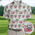 Tropical Santa Flamingo Beach Golf Polo, Christmas Golf Shirt, Golf Apparel For Men