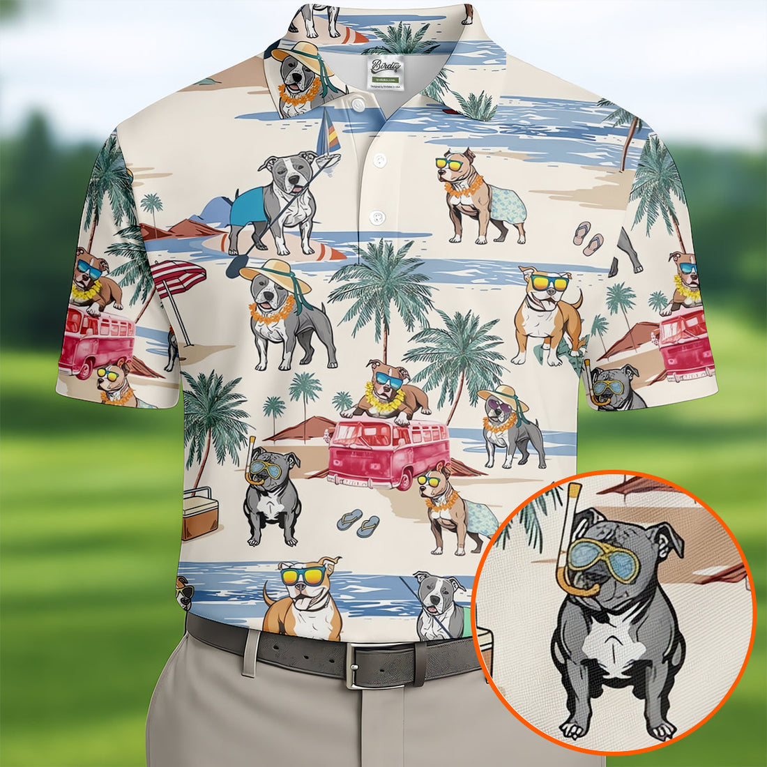 Pit Bull Beach Vacation Tropical Golf Polo Shirt, Hawaiian Golf Shirt, Golf Shirts For Men