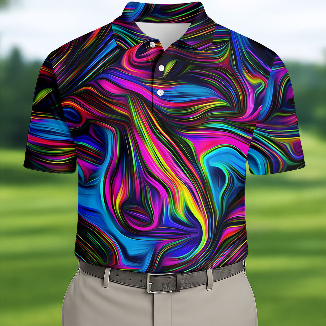 Neon Abstract Swirl Hawaiian Golf Shirt, Men's Golf Shirt, Polo Shirts For Men