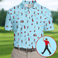 Blue Golf Player Pattern Polo Shirt, Golf Polo Shirts For Men, Printed Golf Shirts