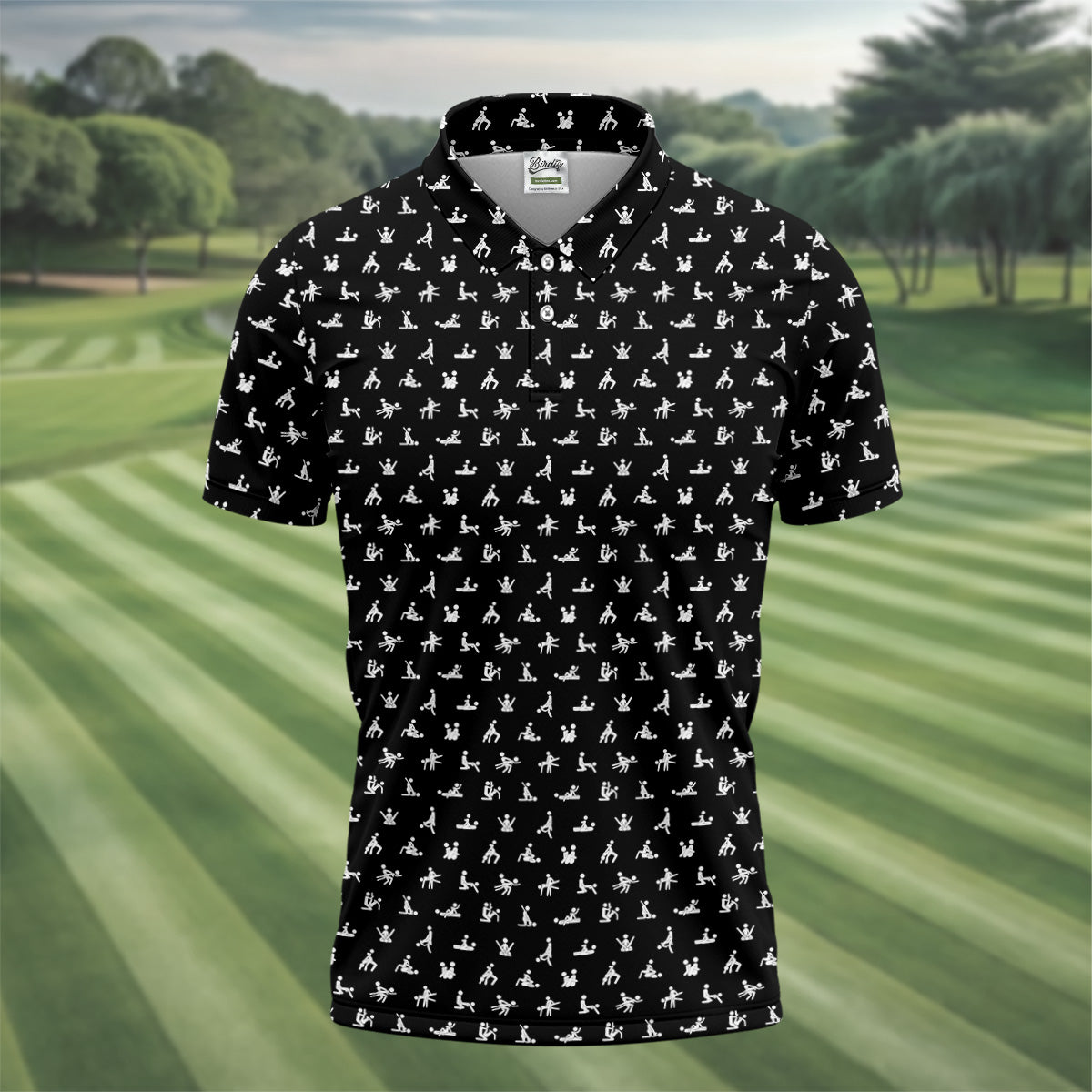 Funny Stick Figure Black And White Men's Golf Polo Shirt, Funny Position Golf Polo, Fun Men Golf Shirts
