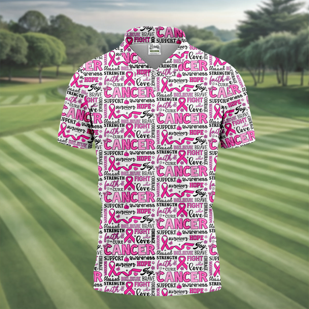 Pink Ribbon Breast Cancer Awareness Shirt, Golf Tops For Men, Hawaiian Golf Shirts, Golfing Apparel