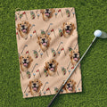 Beige Golf Towel With Custom Pet Portrait, Unique Gift For Golfer, Christmas Golf Gift, Golf Accessories