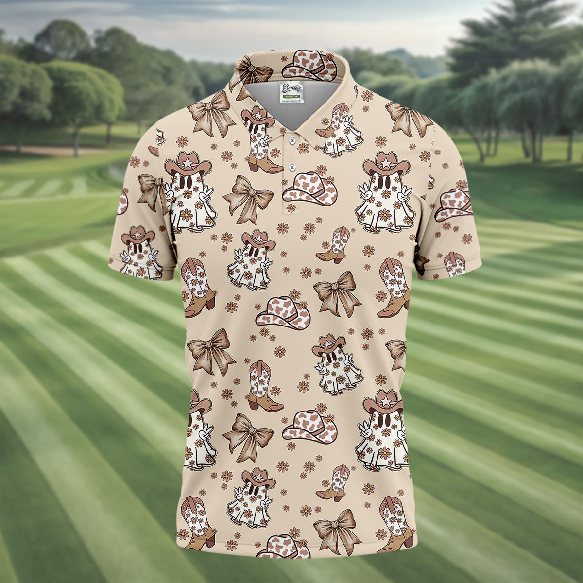 Coquette Halloween Cowboy Ghost Fun Golf Shirts For Men, Polo Shirts For Men, Golfing Apparel