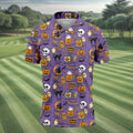 Purple Halloween Skull Golf Shirt, Spooky Cat, Mens Golf Polo Shirts, Halloween Theme Shirts, Golfing Apparel