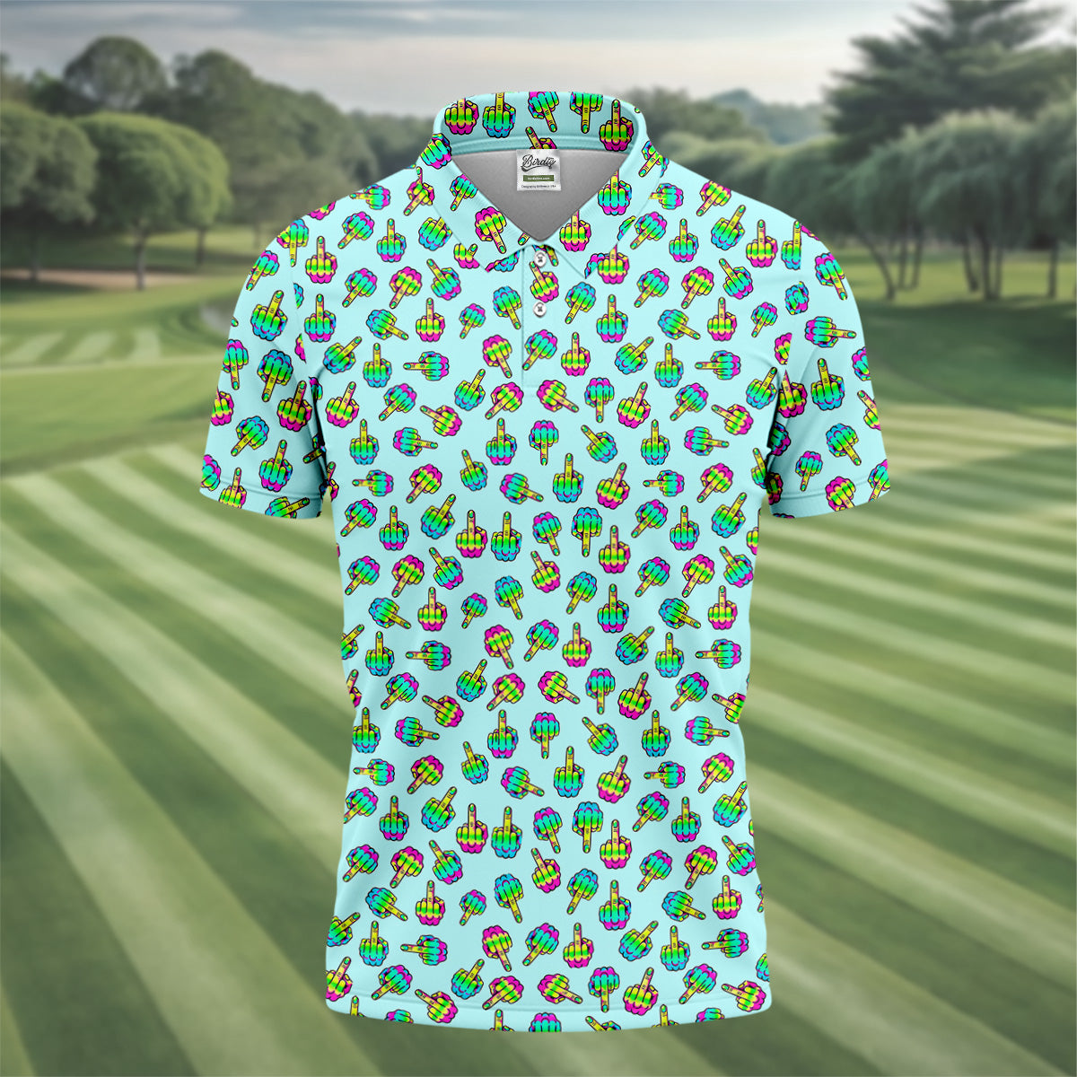 Neon Middle Finger Fun Men's Golf Polos, Fun Golf Shirts For Men, Cool Golf Gifts, Polo For Men