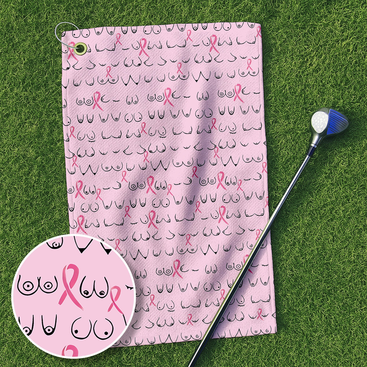 Pink Golf Towel With Ribbon Pattern, Unique Gift For Golfer, Christmas Golf Gift, Golf Accessories