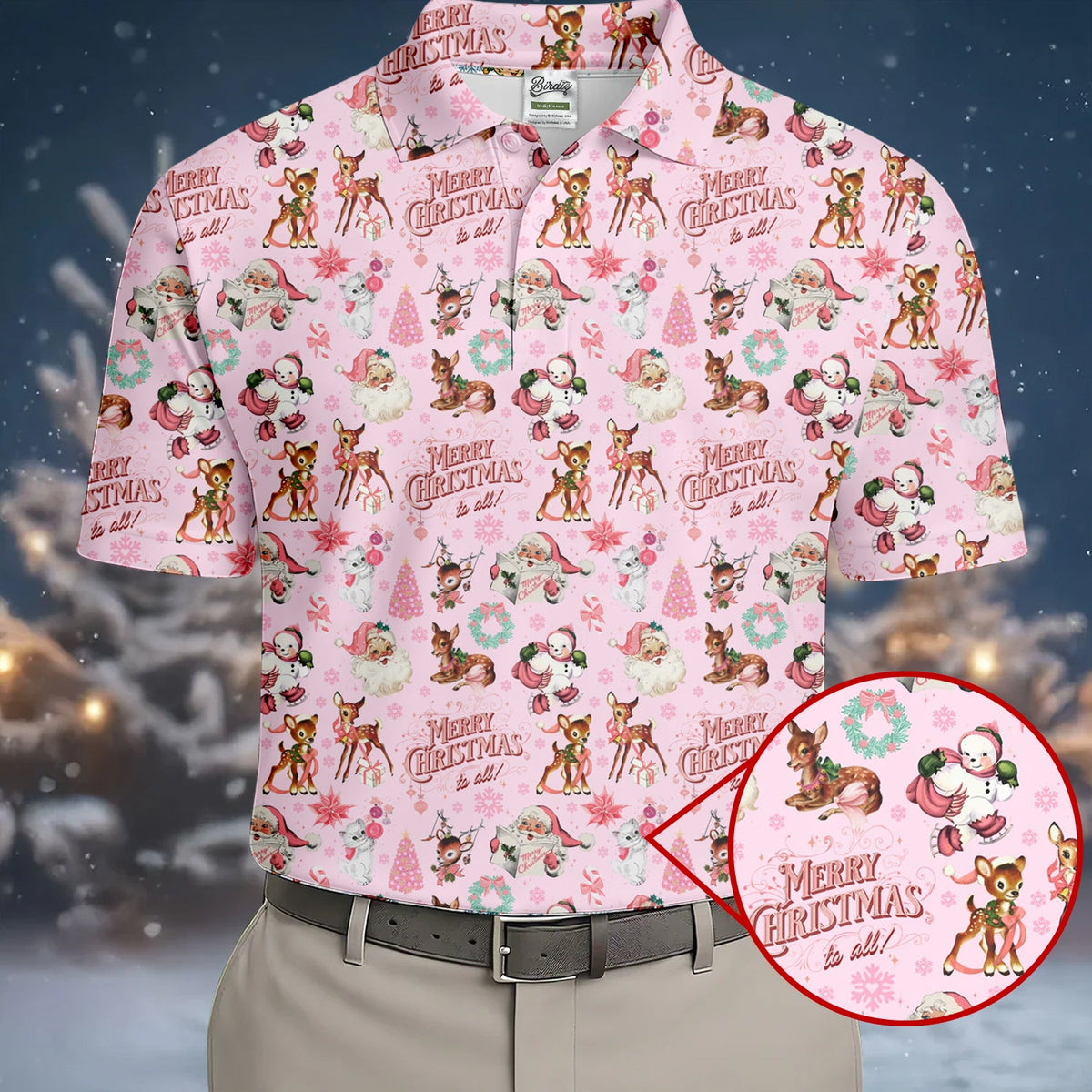 Festive Santa Pink Merry Christmas Golf Tops For Men, Christmas Golf Shirt, Men Golf Apparel