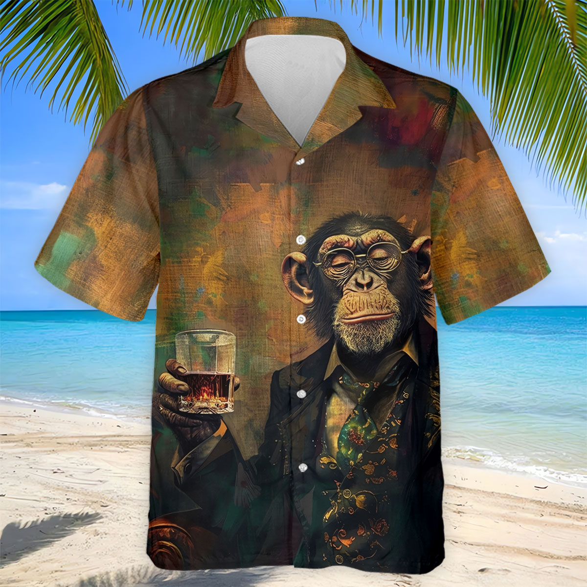 Monkey Gentleman Vintage Oak Hawaiian Golf Polo, Golf Tops For Men, Golfing Apparel