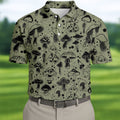 Vintage Mushroom Sketch Pattern Hawaiian Golf Shirt, Printed Golf Shirts, Golf Apparel For Men