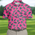 Alligator Pattern Golf Shirt, Pink Gator Print Men's Golf Polo, Polo Shirts For Men