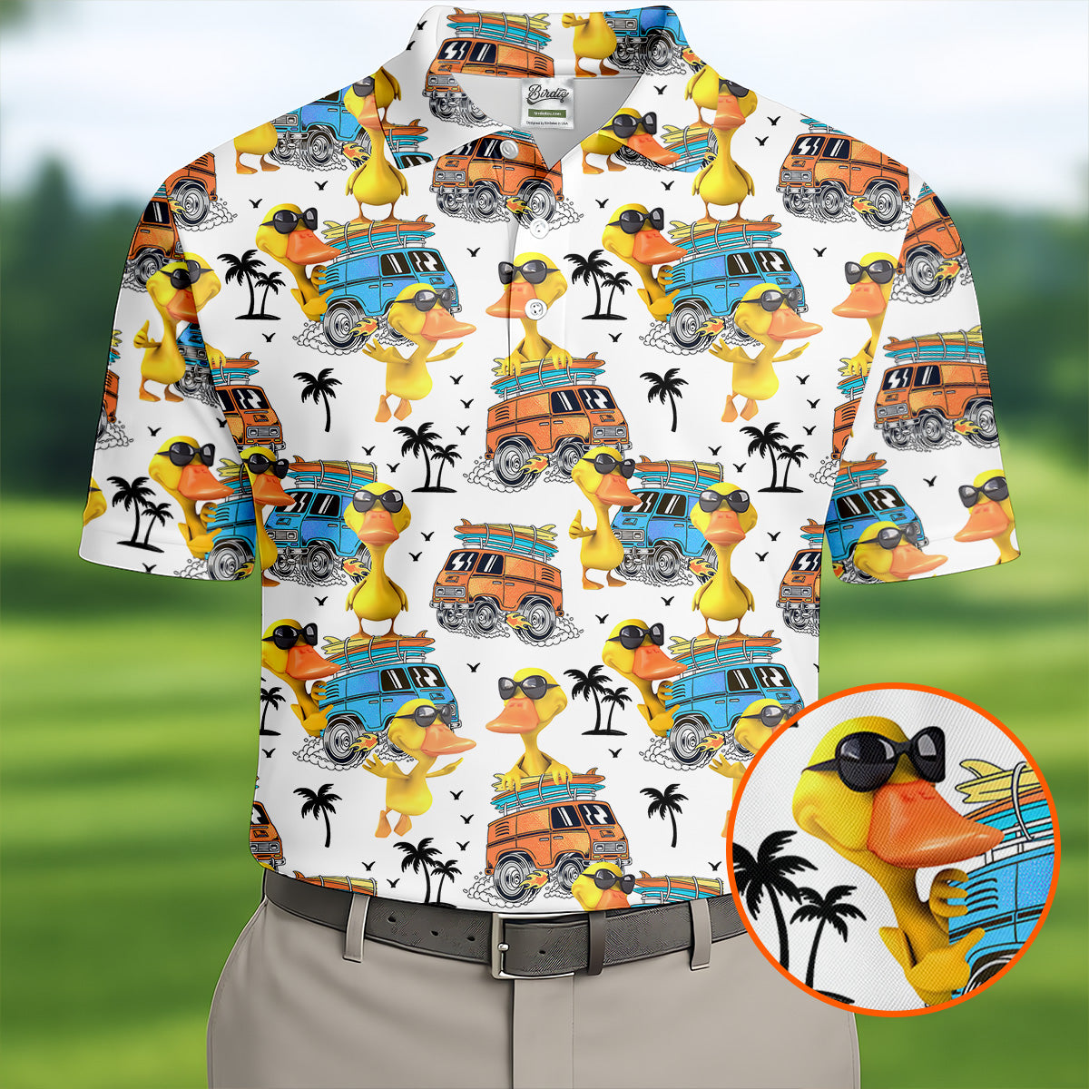 Cool Duck Surf Van Beach Golf Shirt, Mens Golf Shirts, Hawaiian Golf Shirt, Golf Apparel For Men