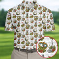 Floral Golf Club Pattern White Hawaiian Golf Shirt, Men's Golf Shirt, Golf Apparel For Men