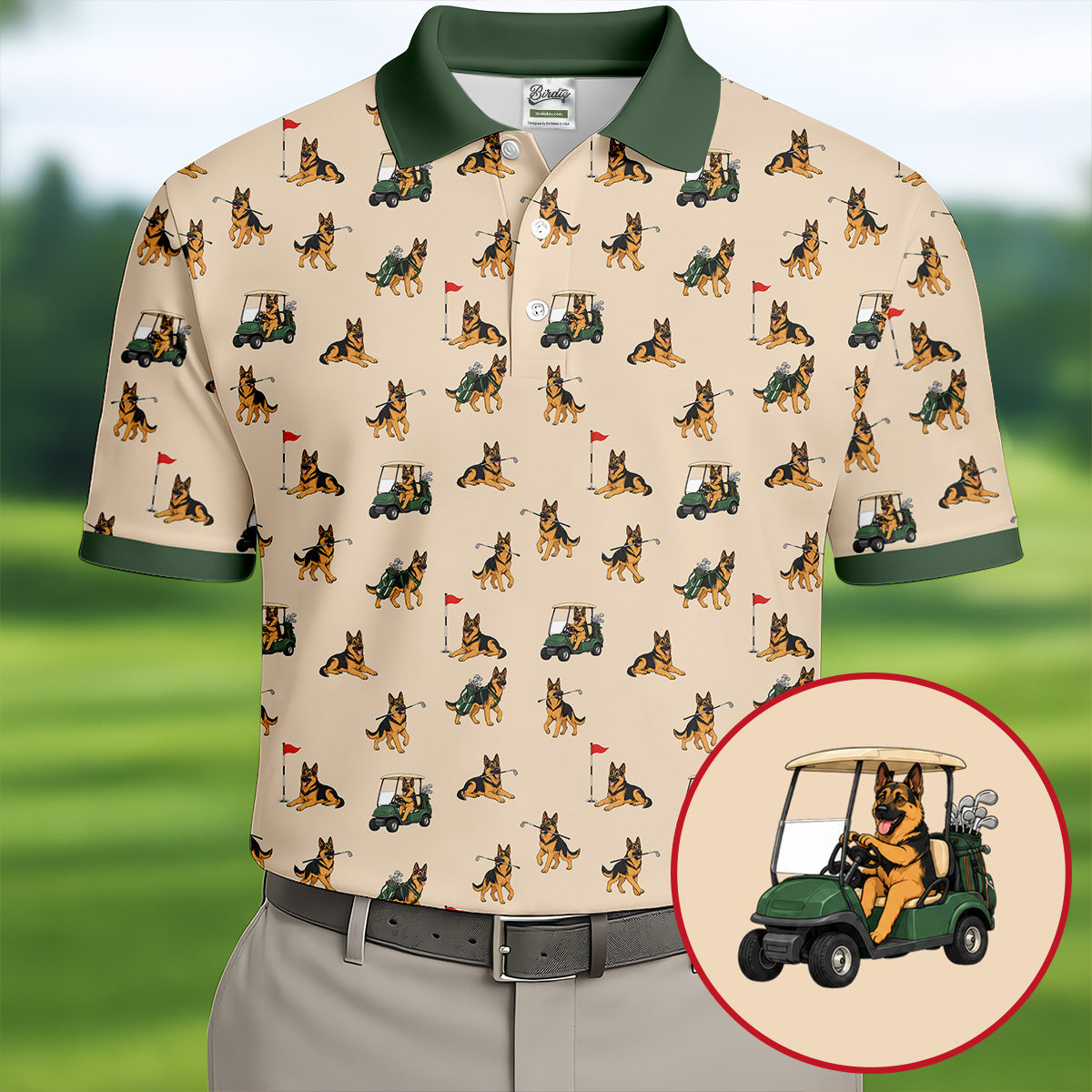 German Shepherd Golf Pattern Polo Shirt, Golf Shirts For Men, Mens Golf Apparel