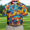 Autism Awareness Rainbow Gradient Puzzle Pattern Golf Tops For Men, Men's Golf Shirt, Polo Shirts For Men
