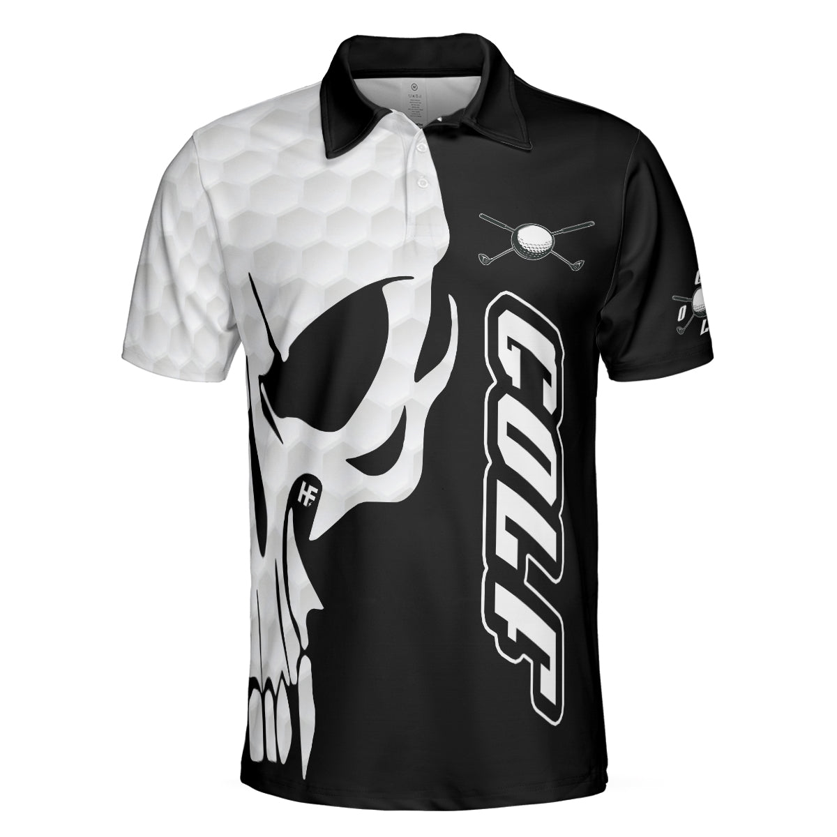 Black And White Skull Golf Polo Shirt, Men's Golf Polo Shirt, Golfing Apparel, Mens Golf Gift