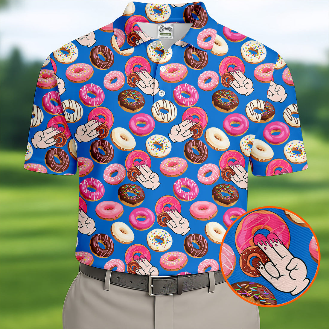 Funny Donut Adult Humor Blue And Pink Fun Golf Shirts For Men, Valentines Golf Gift, Polo Shirts For Men