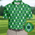 Green And White Lucky Four Leaf Clover Argyle Pattern St Patrick's Day Golf Shirt, Polo Shirts For Men