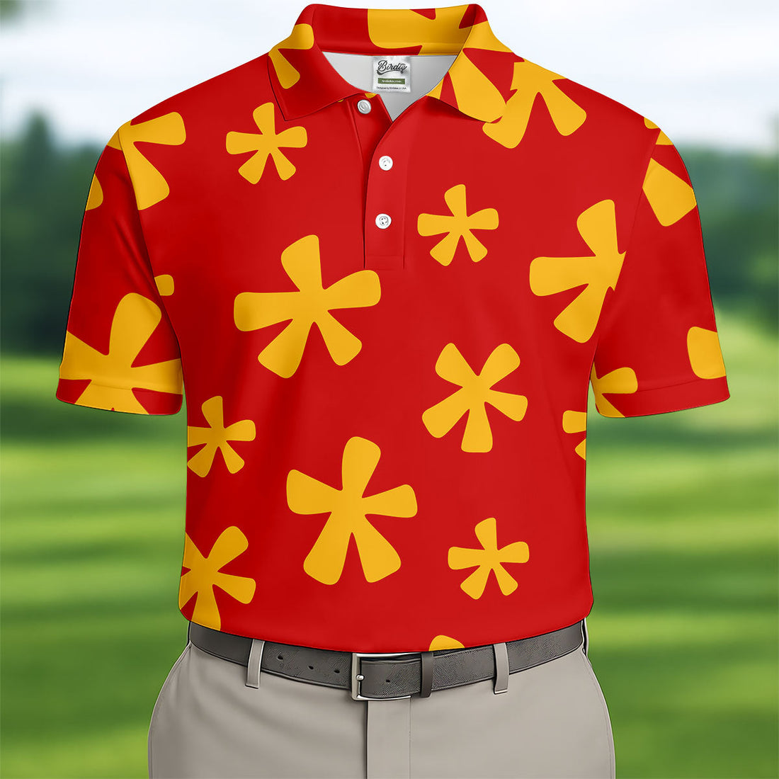 Red Hawaiian Floral Pattern Golf Polo Shirt, Hawaiian Golf Shirt, Golf Polo Shirts For Men