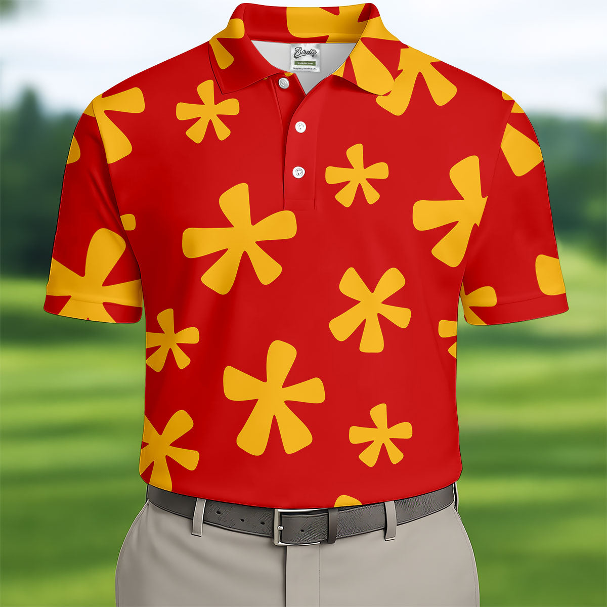 Red Hawaiian Floral Pattern Golf Polo Shirt, Hawaiian Golf Shirt, Golf Polo Shirts For Men