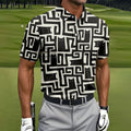 Minimalist Black Cat Maze Pattern Golf Polo Shirt, Men's Golf Shirt, Printed Golf Shirts
