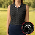 Funny Rude Raccoon Middle Finger Black Polo Shirt, Women's Golf Polo, Golf Tops For Women
