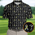 Stick Figure Golf Pose Autism Ribbon Black Golf Shirt, Autism Awareness Colors Golf Shirts For Men