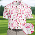 Funny Flamingo Pink Pineapple Tropical Vibe Golf Tops For Men, Men's Funny Golf Shirts, Polo Shirts For Men
