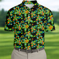 Black Colorful Floral Geometric Pattern Golf Shirt, Men's Golf Shirt, Golf Apparel For Men, Polo Shirts For Men