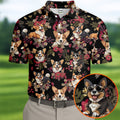 Cute Corgi Floral Hawaiian Pattern Polo Shirt, Mens Golf Polo, Funny Golf Shirt